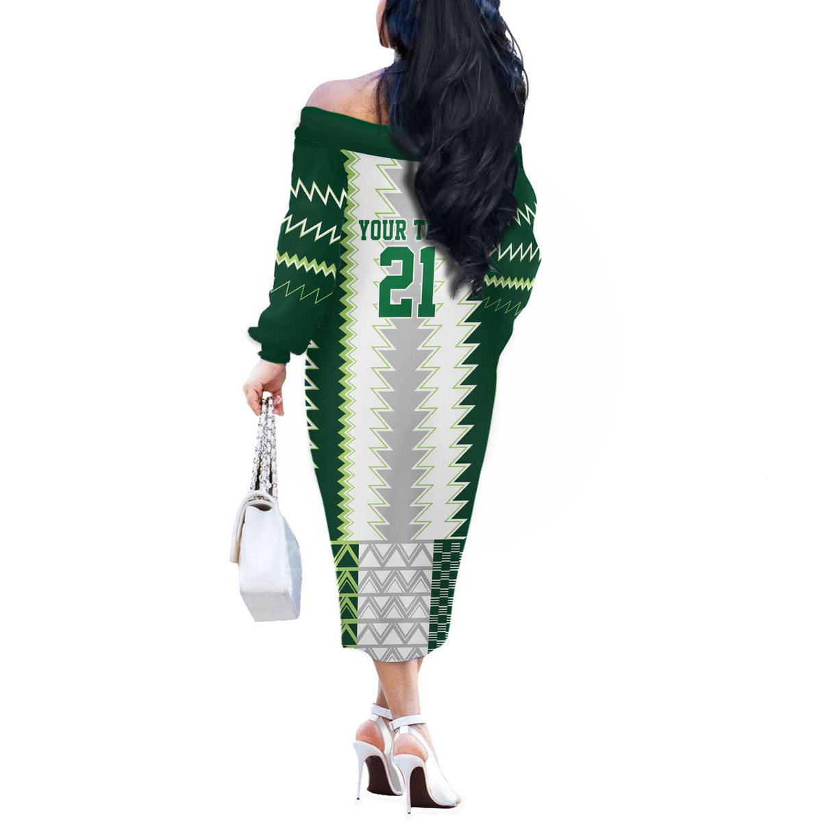Nigeria Football Custom Off The Shoulder Long Sleeve Dress Classic 20-21 Home Jersey - Wonder Print Shop
