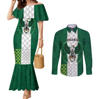 Nigeria Football Custom Couples Matching Mermaid Dress and Long Sleeve Button Shirt Retro Nigeria 20-21 Eagle Flag Motif - Wonder Print Shop