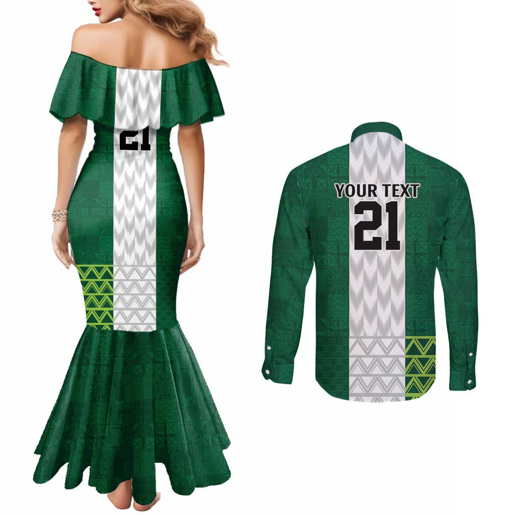 Nigeria Football Custom Couples Matching Mermaid Dress and Long Sleeve Button Shirt Retro Nigeria 20-21 Eagle Flag Motif - Wonder Print Shop