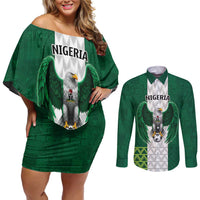 Nigeria Football Custom Couples Matching Off Shoulder Short Dress and Long Sleeve Button Shirt Retro Nigeria 20-21 Eagle Flag Motif - Wonder Print Shop