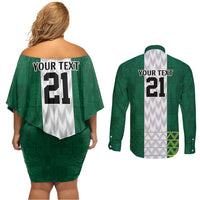 Nigeria Football Custom Couples Matching Off Shoulder Short Dress and Long Sleeve Button Shirt Retro Nigeria 20-21 Eagle Flag Motif - Wonder Print Shop