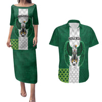 Nigeria Football Custom Couples Matching Puletasi and Hawaiian Shirt Retro Nigeria 20-21 Eagle Flag Motif - Wonder Print Shop