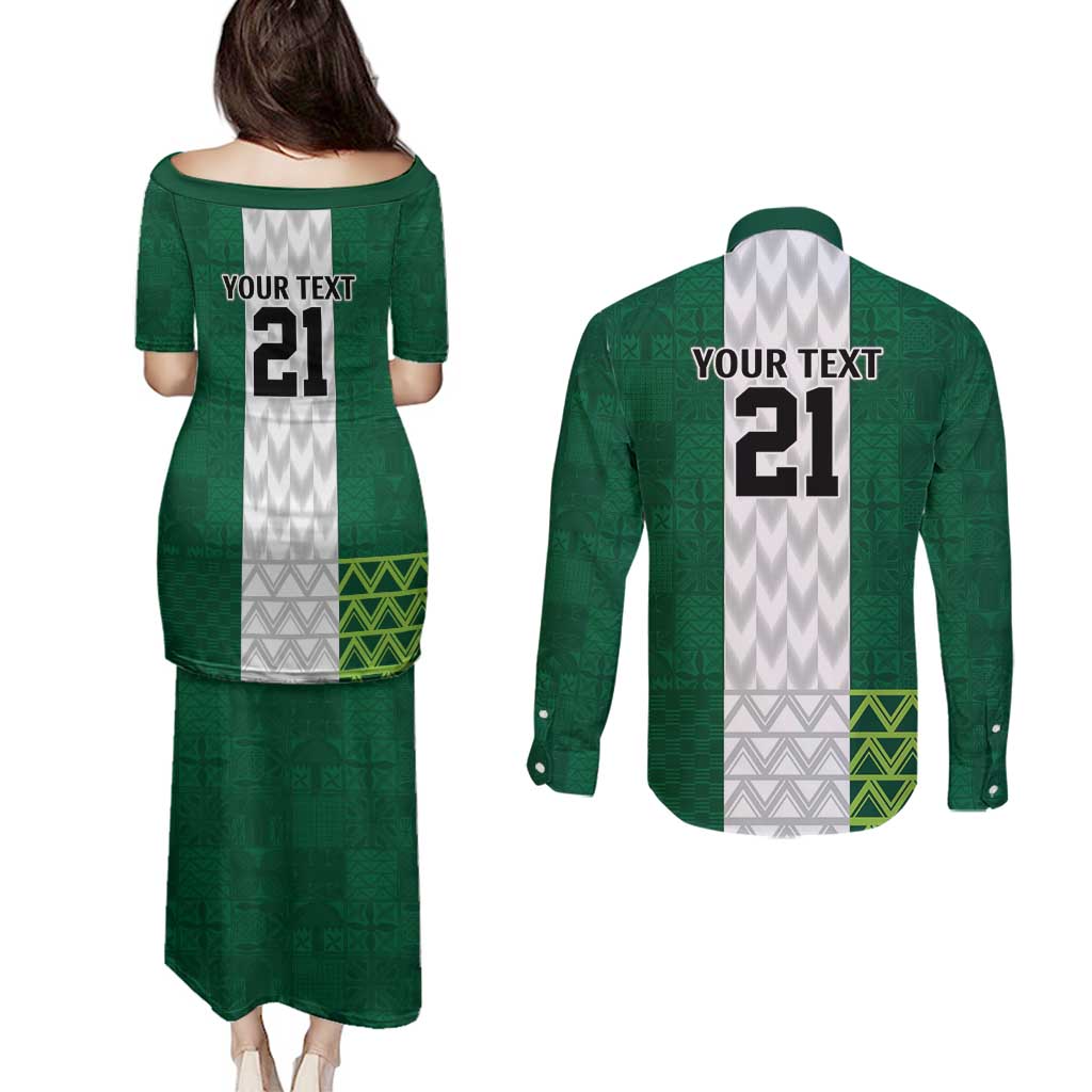 Nigeria Football Custom Couples Matching Puletasi and Long Sleeve Button Shirt Retro Nigeria 20-21 Eagle Flag Motif - Wonder Print Shop