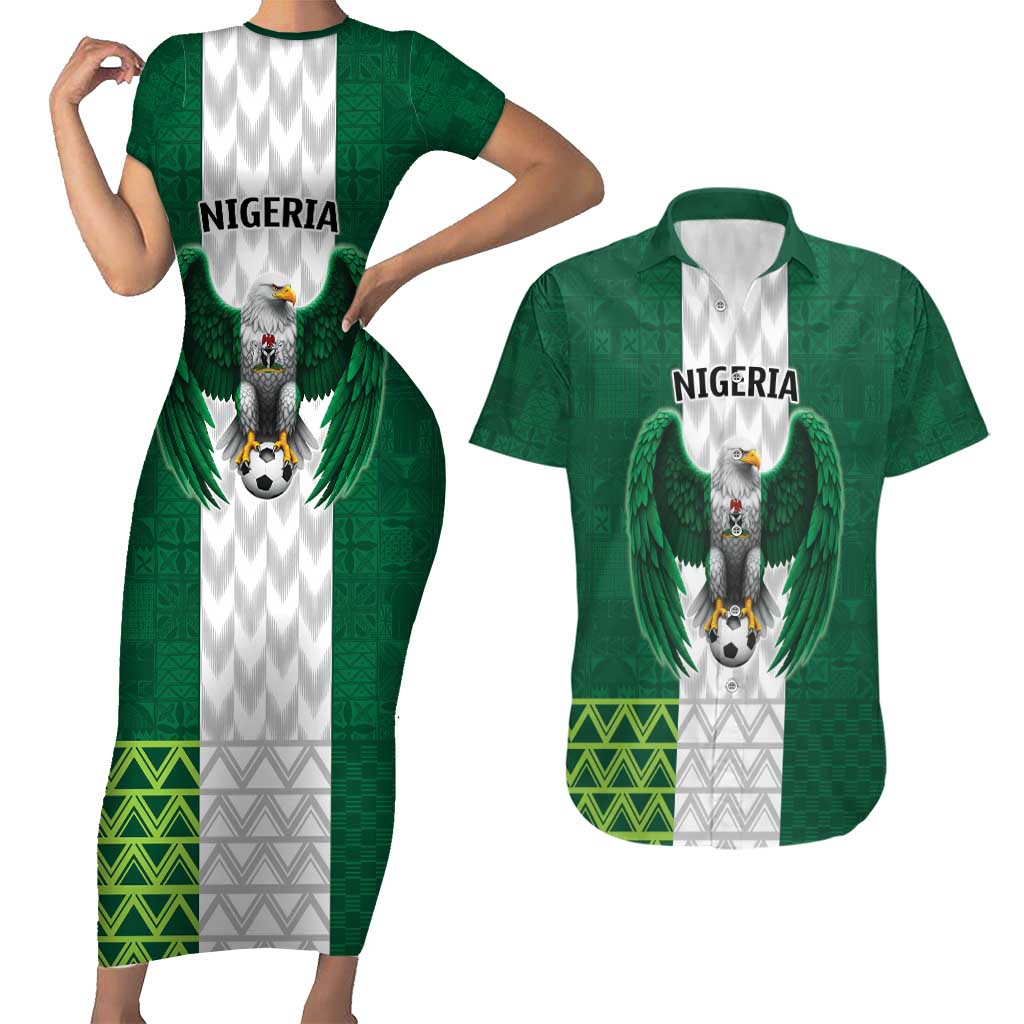 Nigeria Football Custom Couples Matching Short Sleeve Bodycon Dress and Hawaiian Shirt Retro Nigeria 20-21 Eagle Flag Motif - Wonder Print Shop