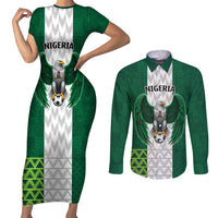 Nigeria Football Custom Couples Matching Short Sleeve Bodycon Dress and Long Sleeve Button Shirt Retro Nigeria 20-21 Eagle Flag Motif - Wonder Print Shop