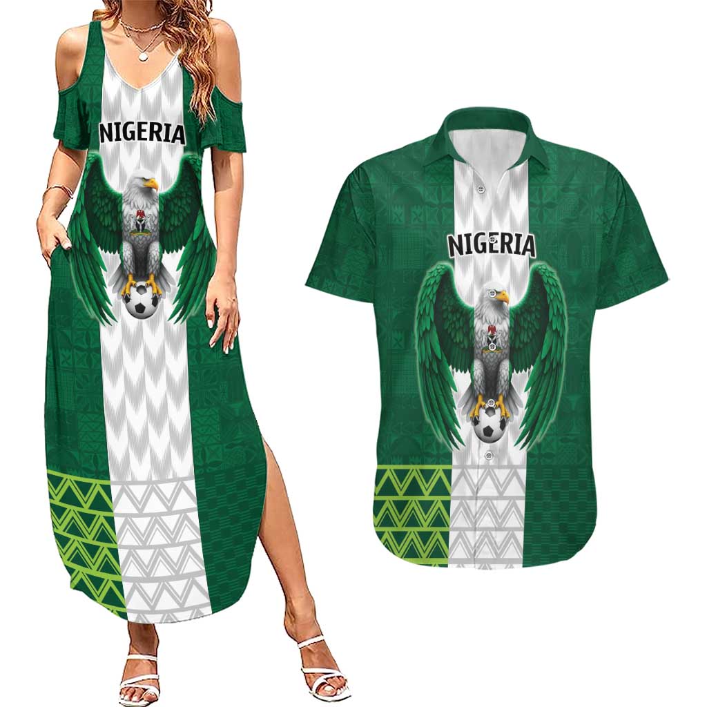 Nigeria Football Custom Couples Matching Summer Maxi Dress and Hawaiian Shirt Retro Nigeria 20-21 Eagle Flag Motif - Wonder Print Shop