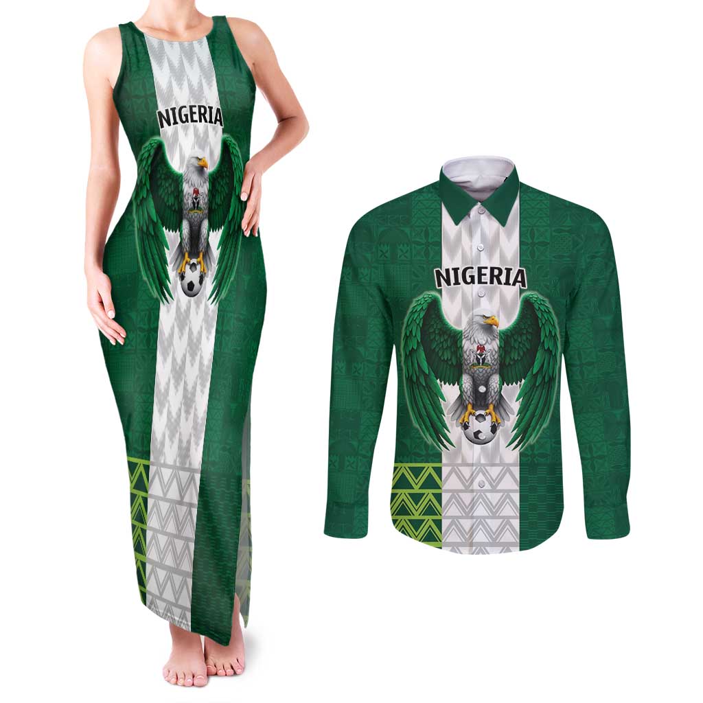 Nigeria Football Custom Couples Matching Tank Maxi Dress and Long Sleeve Button Shirt Retro Nigeria 20-21 Eagle Flag Motif - Wonder Print Shop