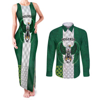 Nigeria Football Custom Couples Matching Tank Maxi Dress and Long Sleeve Button Shirt Retro Nigeria 20-21 Eagle Flag Motif - Wonder Print Shop
