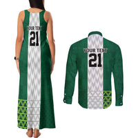 Nigeria Football Custom Couples Matching Tank Maxi Dress and Long Sleeve Button Shirt Retro Nigeria 20-21 Eagle Flag Motif - Wonder Print Shop