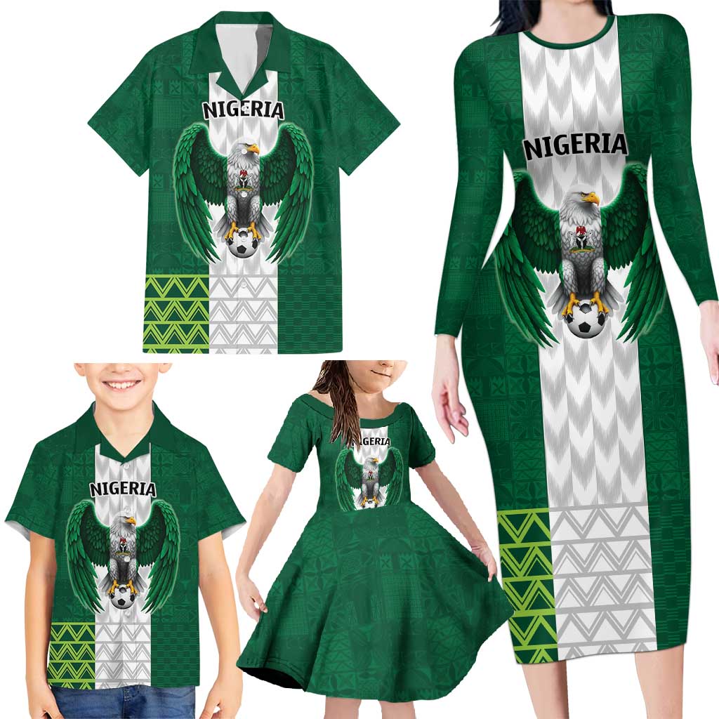 Nigeria Football Custom Family Matching Long Sleeve Bodycon Dress and Hawaiian Shirt Retro Nigeria 20-21 Eagle Flag Motif - Wonder Print Shop