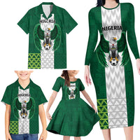 Nigeria Football Custom Family Matching Long Sleeve Bodycon Dress and Hawaiian Shirt Retro Nigeria 20-21 Eagle Flag Motif - Wonder Print Shop