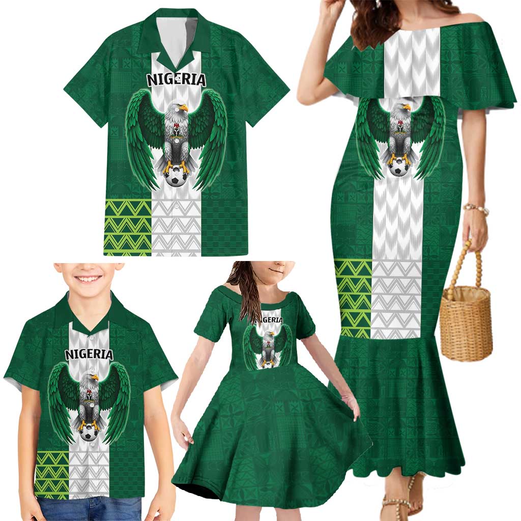 Nigeria Football Custom Family Matching Mermaid Dress and Hawaiian Shirt Retro Nigeria 20-21 Eagle Flag Motif - Wonder Print Shop