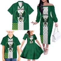 Nigeria Football Custom Family Matching Off The Shoulder Long Sleeve Dress and Hawaiian Shirt Retro Nigeria 20-21 Eagle Flag Motif - Wonder Print Shop