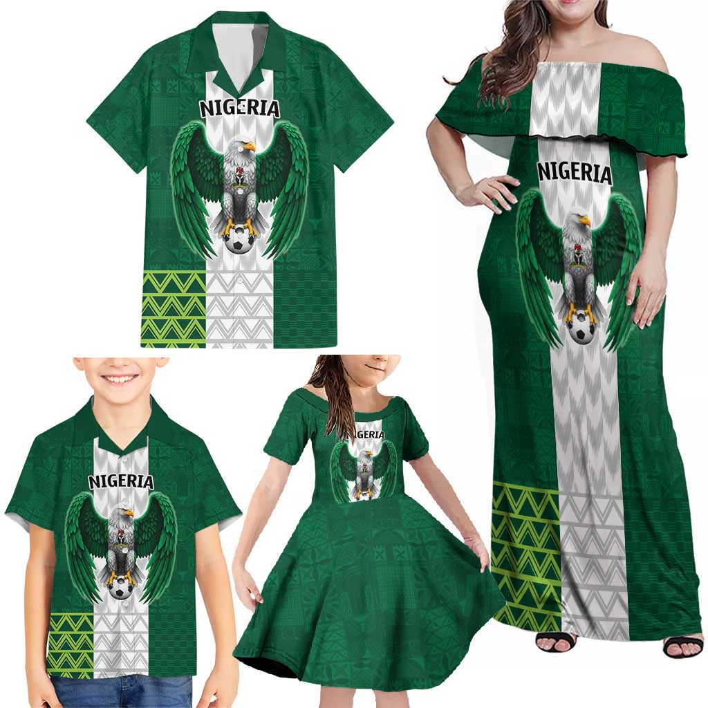 Nigeria Football Custom Family Matching Off Shoulder Maxi Dress and Hawaiian Shirt Retro Nigeria 20-21 Eagle Flag Motif - Wonder Print Shop