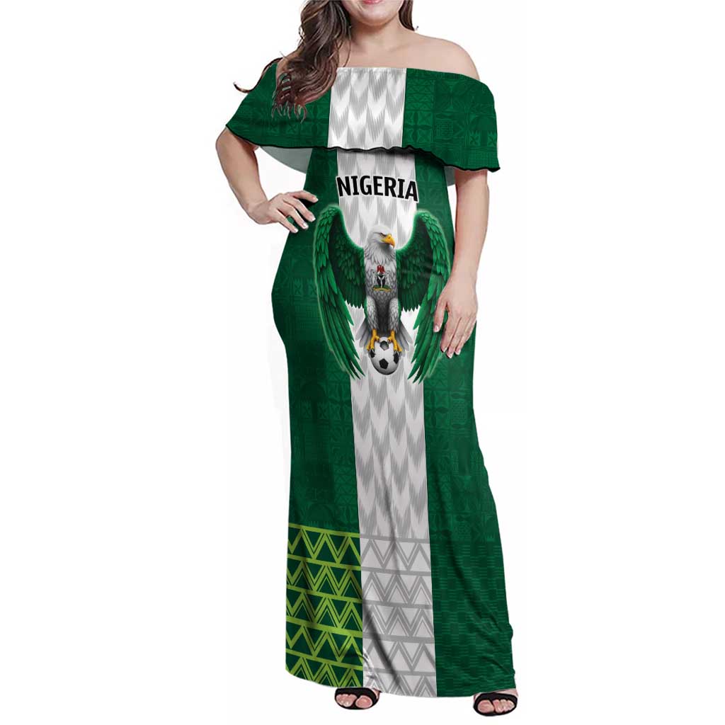 Nigeria Football Custom Family Matching Off Shoulder Maxi Dress and Hawaiian Shirt Retro Nigeria 20-21 Eagle Flag Motif - Wonder Print Shop