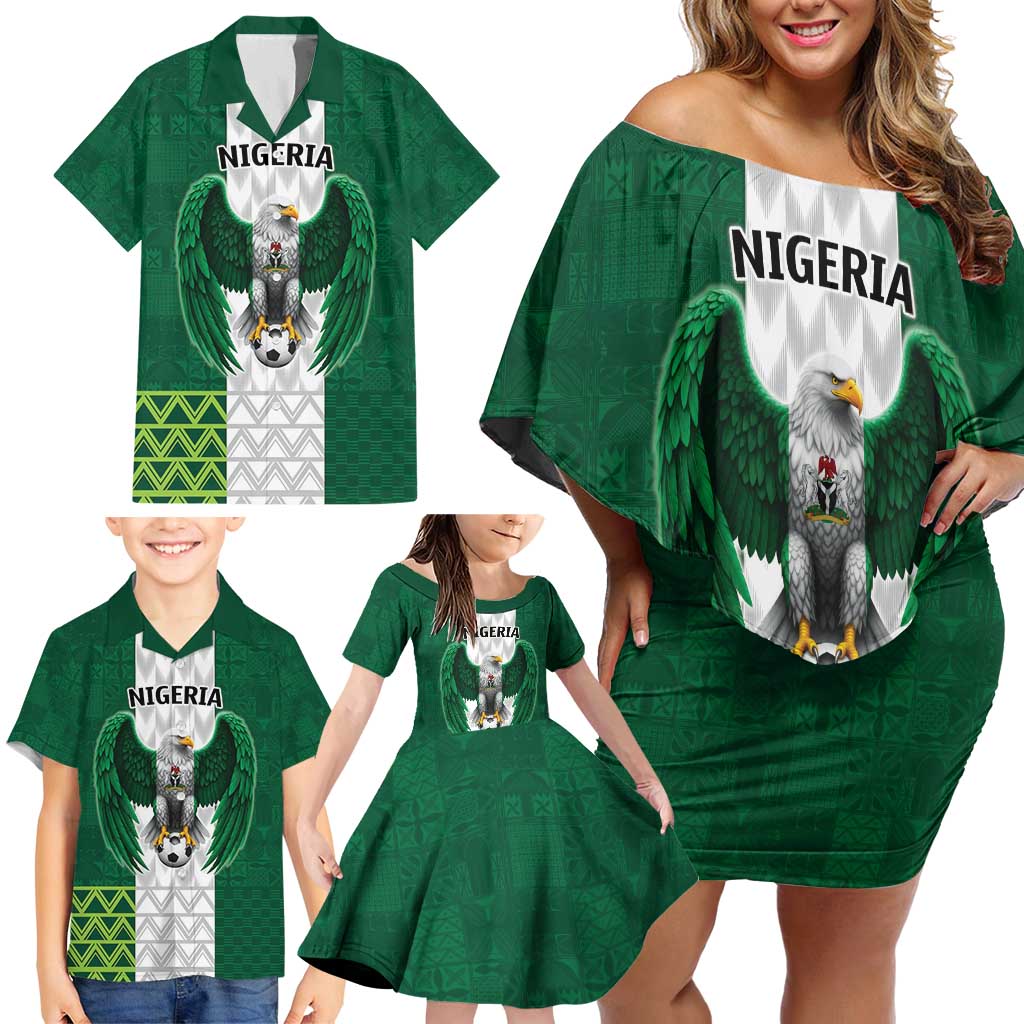 Nigeria Football Custom Family Matching Off Shoulder Short Dress and Hawaiian Shirt Retro Nigeria 20-21 Eagle Flag Motif - Wonder Print Shop