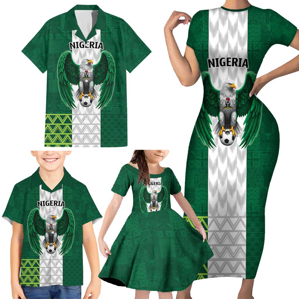 Nigeria Football Custom Family Matching Short Sleeve Bodycon Dress and Hawaiian Shirt Retro Nigeria 20-21 Eagle Flag Motif - Wonder Print Shop