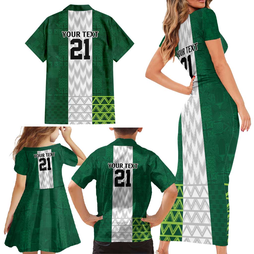 Nigeria Football Custom Family Matching Short Sleeve Bodycon Dress and Hawaiian Shirt Retro Nigeria 20-21 Eagle Flag Motif - Wonder Print Shop