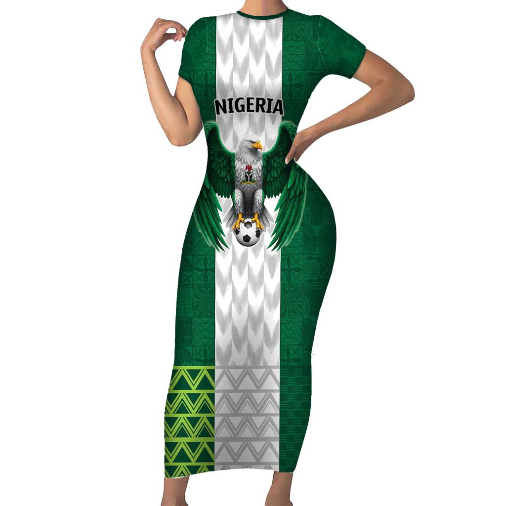 Nigeria Football Custom Family Matching Short Sleeve Bodycon Dress and Hawaiian Shirt Retro Nigeria 20-21 Eagle Flag Motif - Wonder Print Shop