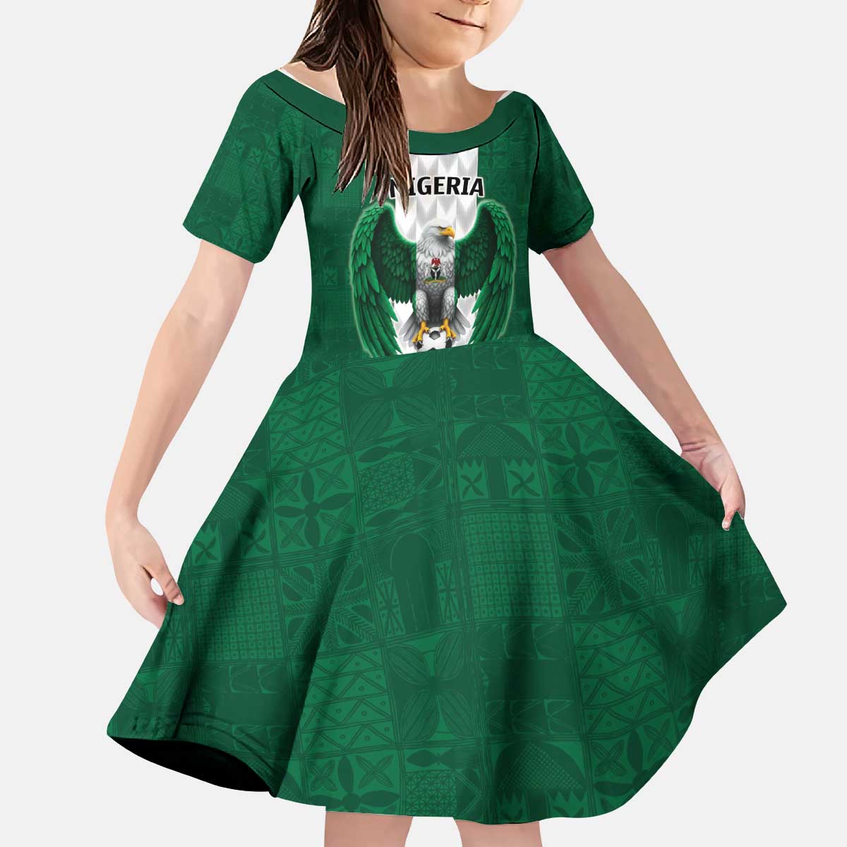 Nigeria Football Custom Kid Short Sleeve Dress Retro Nigeria 20-21 Eagle Flag Motif - Wonder Print Shop