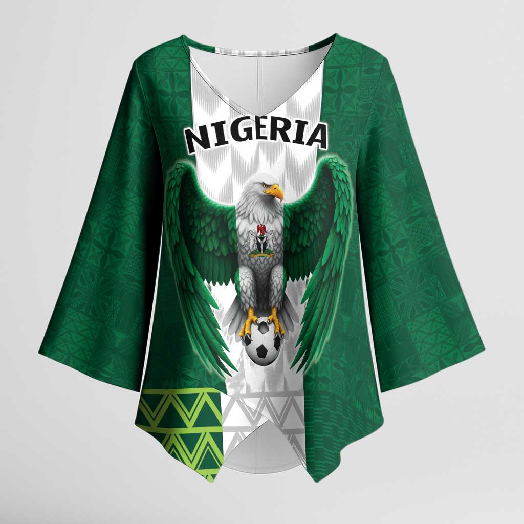 Nigeria Football Custom Kimono Sleeve Blouse Retro Nigeria 20-21 Eagle Flag Motif - Wonder Print Shop
