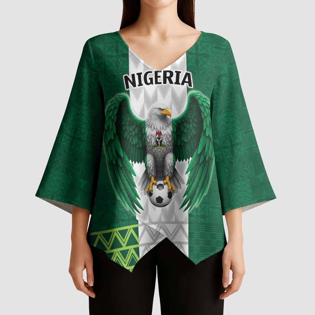 Nigeria Football Custom Kimono Sleeve Blouse Retro Nigeria 20-21 Eagle Flag Motif - Wonder Print Shop