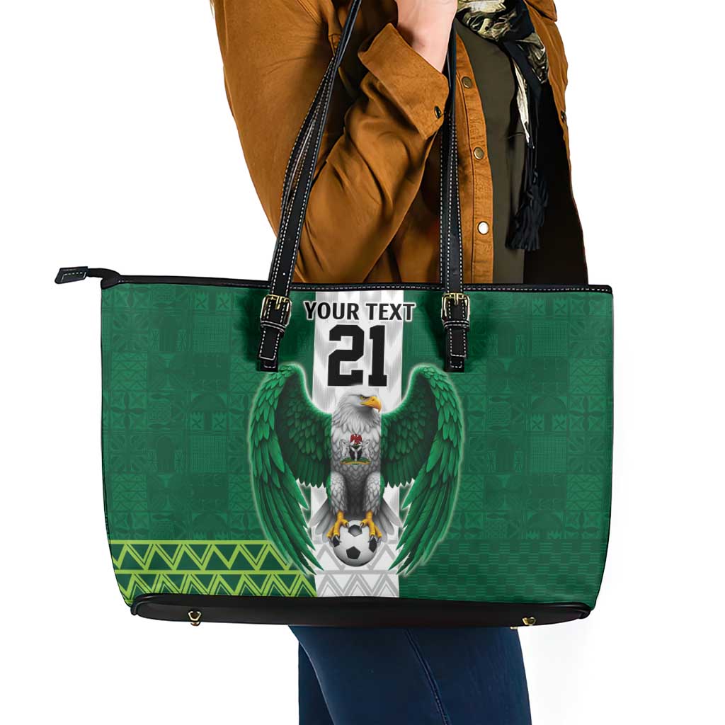 Nigeria Football Custom Leather Tote Bag Retro Nigeria 20-21 Eagle Flag Motif - Wonder Print Shop