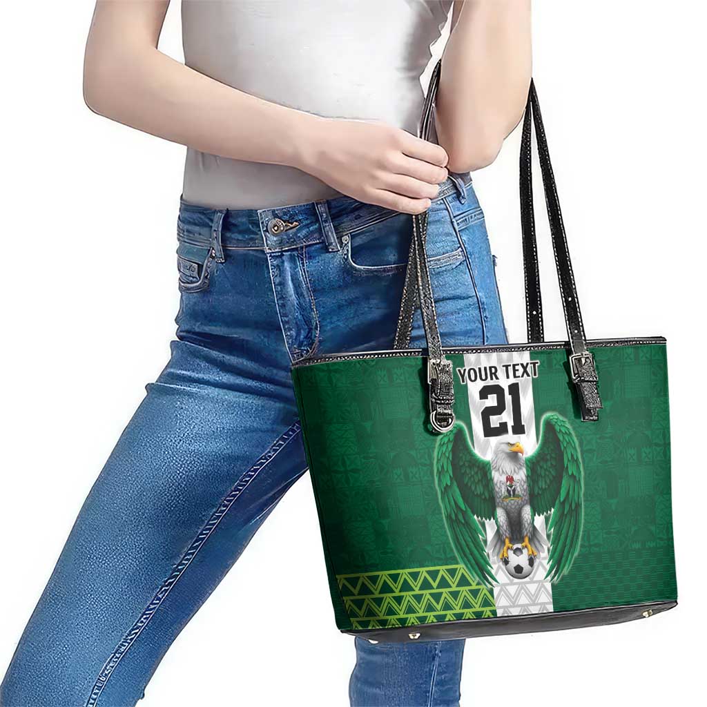 Nigeria Football Custom Leather Tote Bag Retro Nigeria 20-21 Eagle Flag Motif - Wonder Print Shop