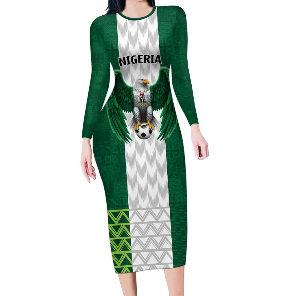 Nigeria Football Custom Long Sleeve Bodycon Dress Retro Nigeria 20-21 Eagle Flag Motif - Wonder Print Shop
