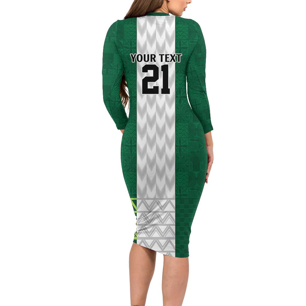 Nigeria Football Custom Long Sleeve Bodycon Dress Retro Nigeria 20-21 Eagle Flag Motif - Wonder Print Shop
