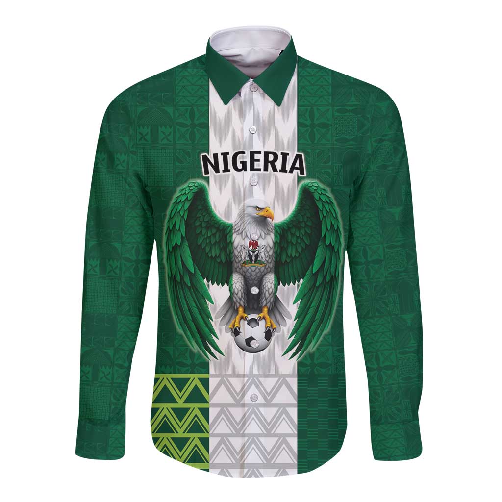 Nigeria Football Custom Long Sleeve Button Shirt Retro Nigeria 20-21 Eagle Flag Motif - Wonder Print Shop