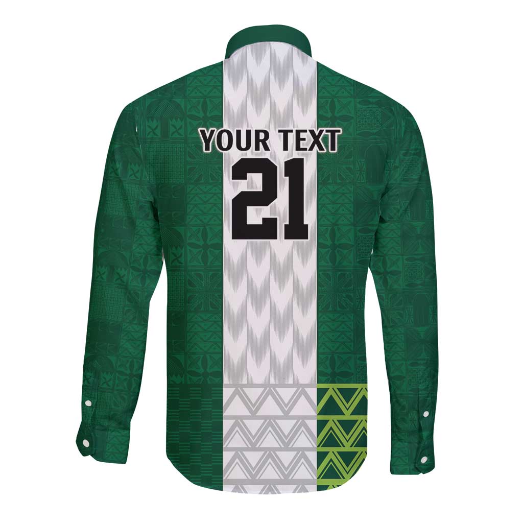 Nigeria Football Custom Long Sleeve Button Shirt Retro Nigeria 20-21 Eagle Flag Motif - Wonder Print Shop