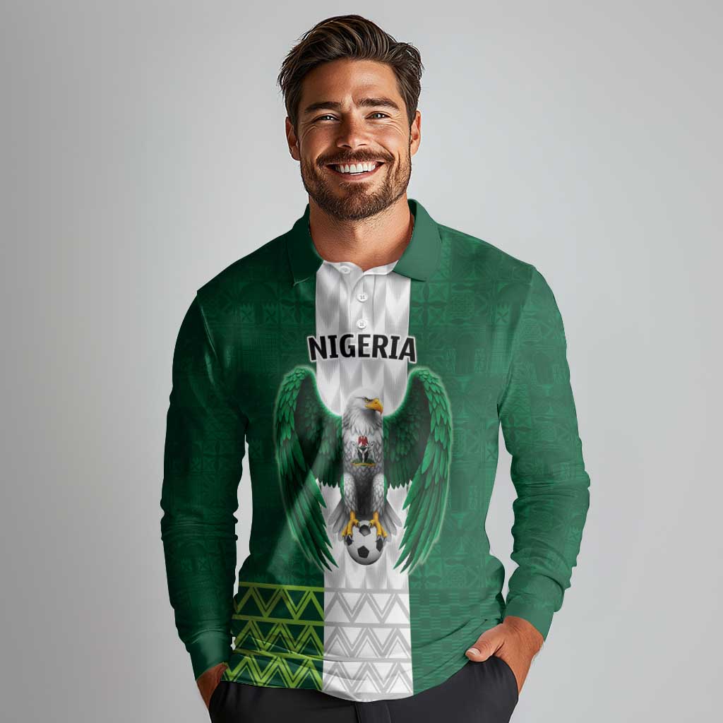 Nigeria Football Custom Long Sleeve Polo Shirt Retro Nigeria 20-21 Eagle Flag Motif - Wonder Print Shop