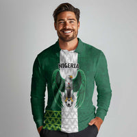 Nigeria Football Custom Long Sleeve Polo Shirt Retro Nigeria 20-21 Eagle Flag Motif - Wonder Print Shop
