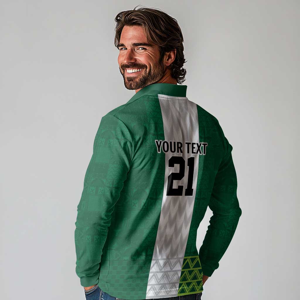 Nigeria Football Custom Long Sleeve Polo Shirt Retro Nigeria 20-21 Eagle Flag Motif - Wonder Print Shop