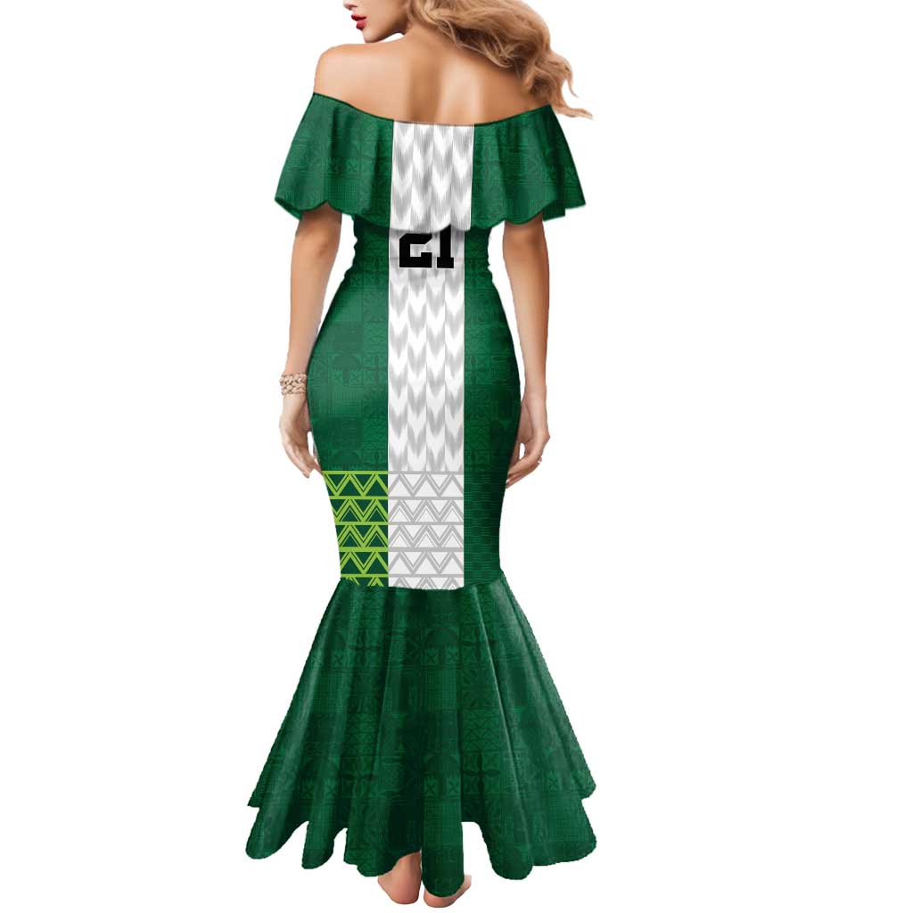 Nigeria Football Custom Mermaid Dress Retro Nigeria 20-21 Eagle Flag Motif - Wonder Print Shop