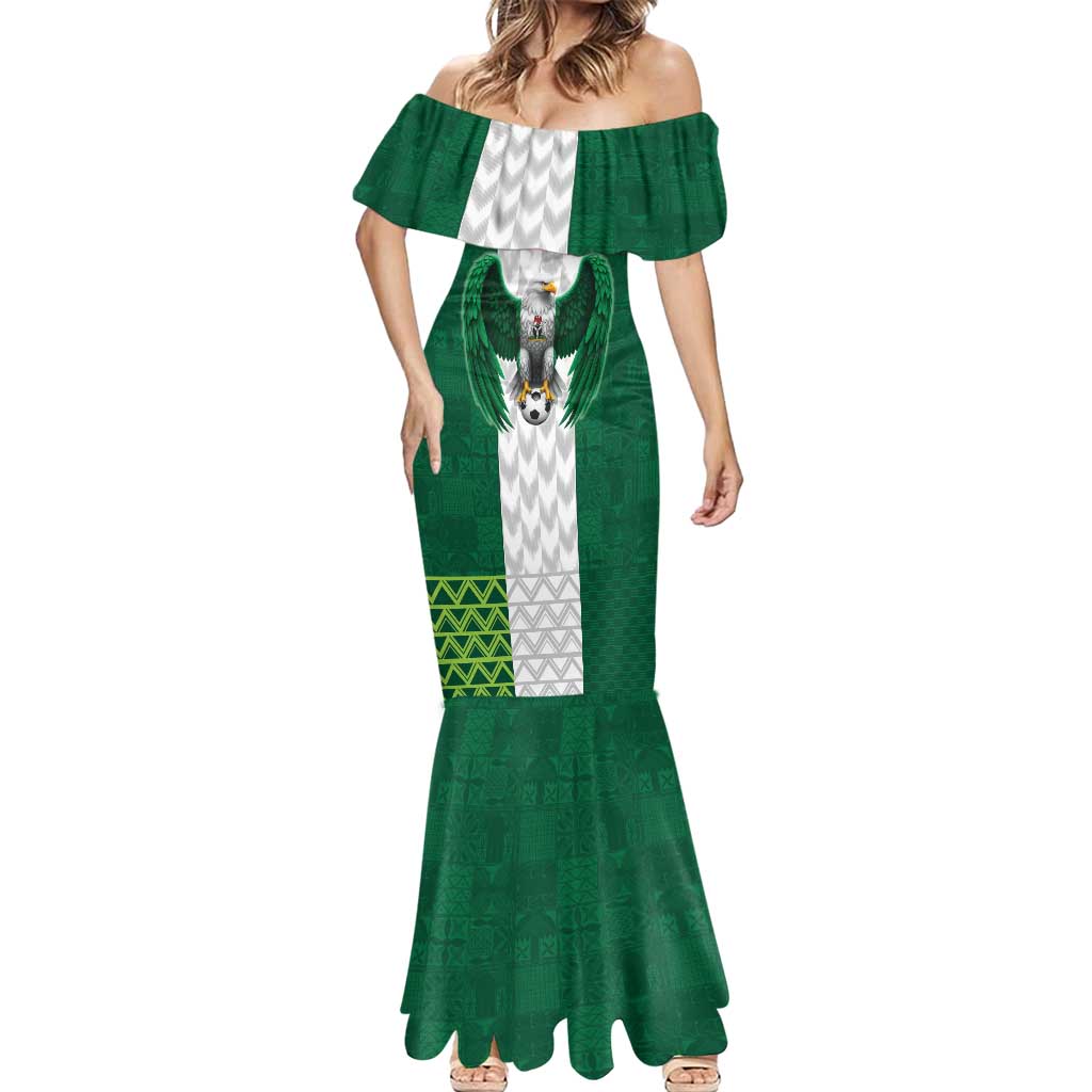 Nigeria Football Custom Mermaid Dress Retro Nigeria 20-21 Eagle Flag Motif - Wonder Print Shop