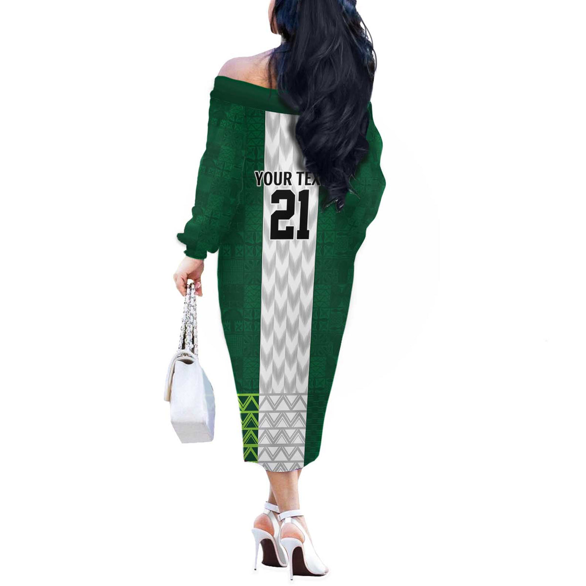 Nigeria Football Custom Off The Shoulder Long Sleeve Dress Retro Nigeria 20-21 Eagle Flag Motif - Wonder Print Shop