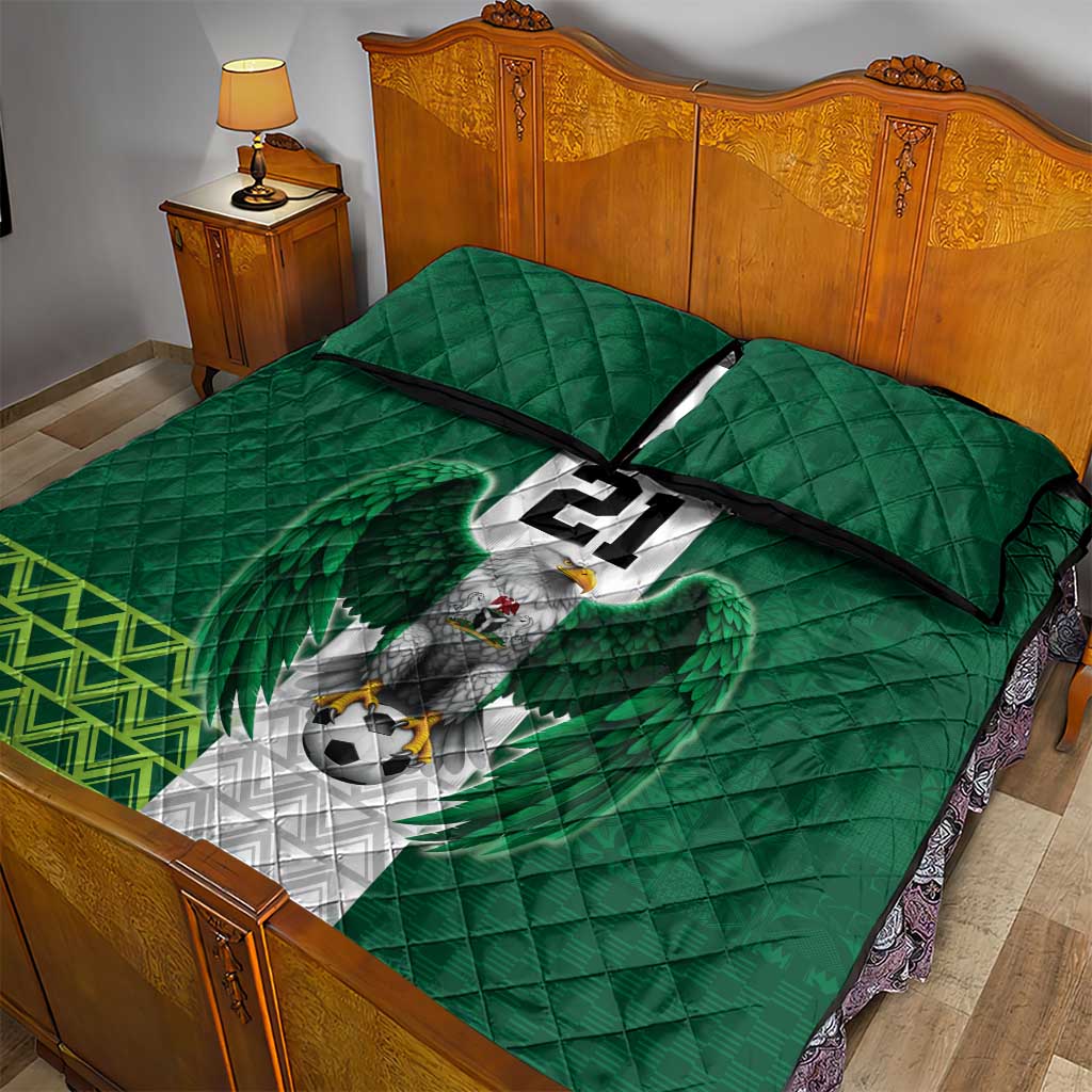 Nigeria Football Custom Quilt Bed Set Retro Nigeria 20-21 Eagle Flag Motif - Wonder Print Shop