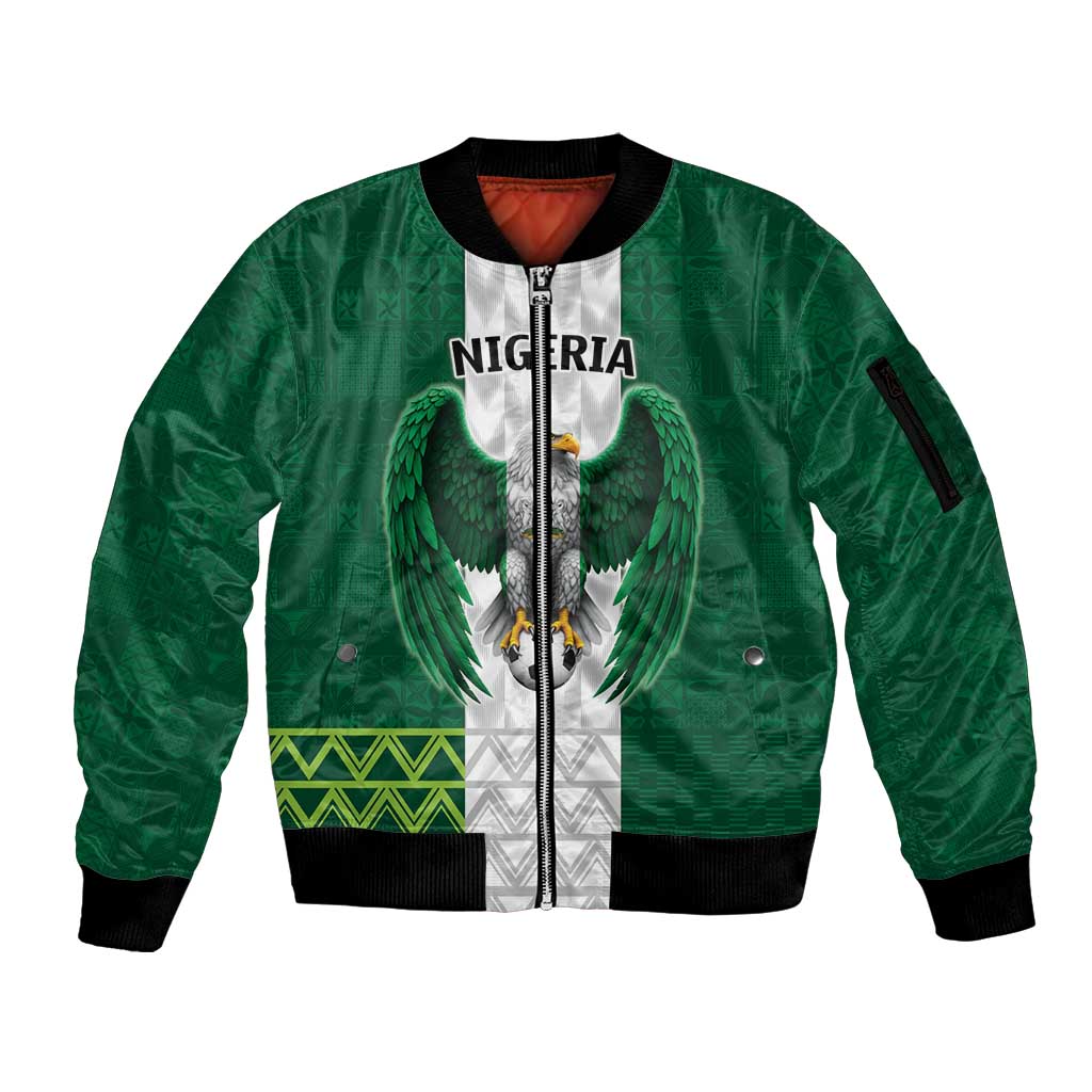 Nigeria Football Custom Sleeve Zip Bomber Jacket Retro Nigeria 20-21 Eagle Flag Motif - Wonder Print Shop