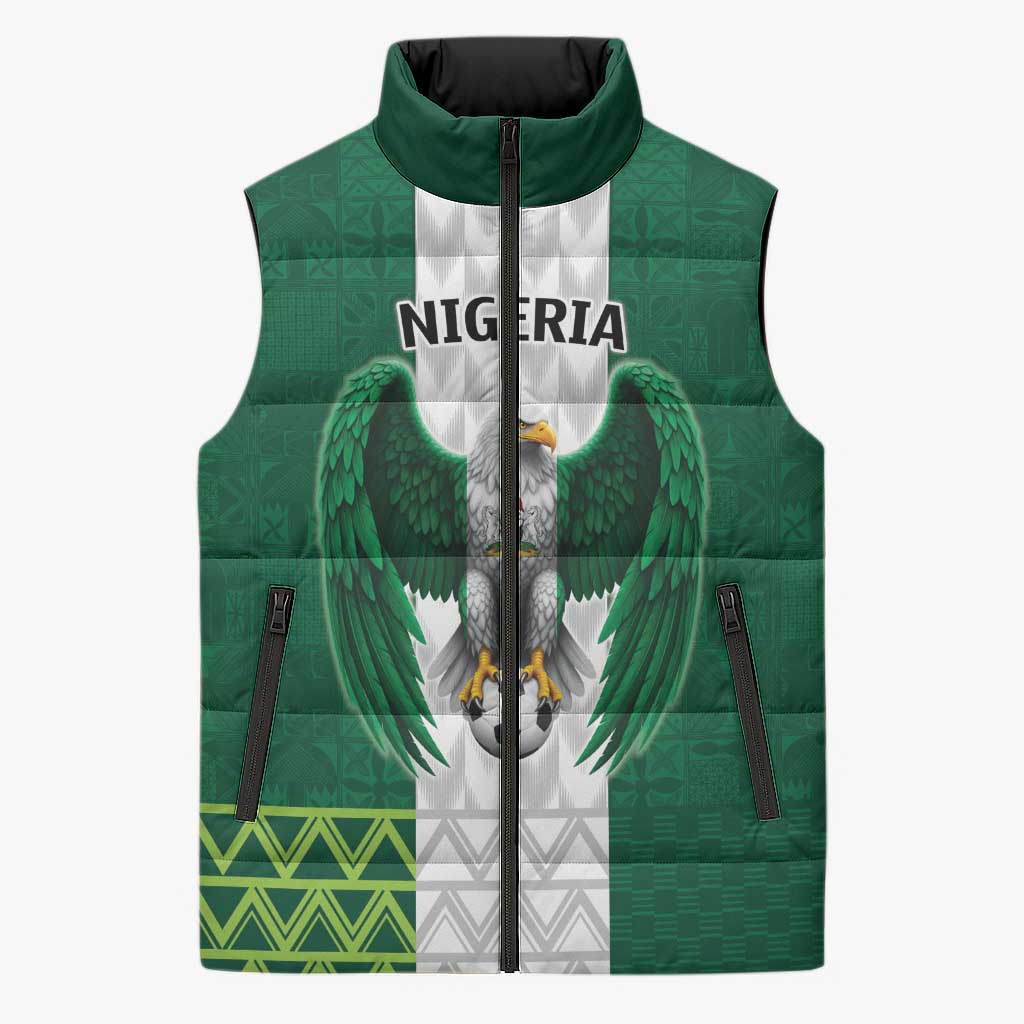Nigeria Football Custom Sleeveless Puffer Jacket Retro Nigeria 20-21 Eagle Flag Motif - Wonder Print Shop