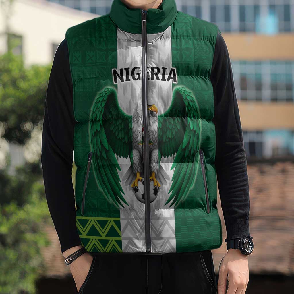 Nigeria Football Custom Sleeveless Puffer Jacket Retro Nigeria 20-21 Eagle Flag Motif - Wonder Print Shop