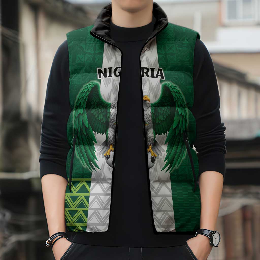 Nigeria Football Custom Sleeveless Puffer Jacket Retro Nigeria 20-21 Eagle Flag Motif - Wonder Print Shop
