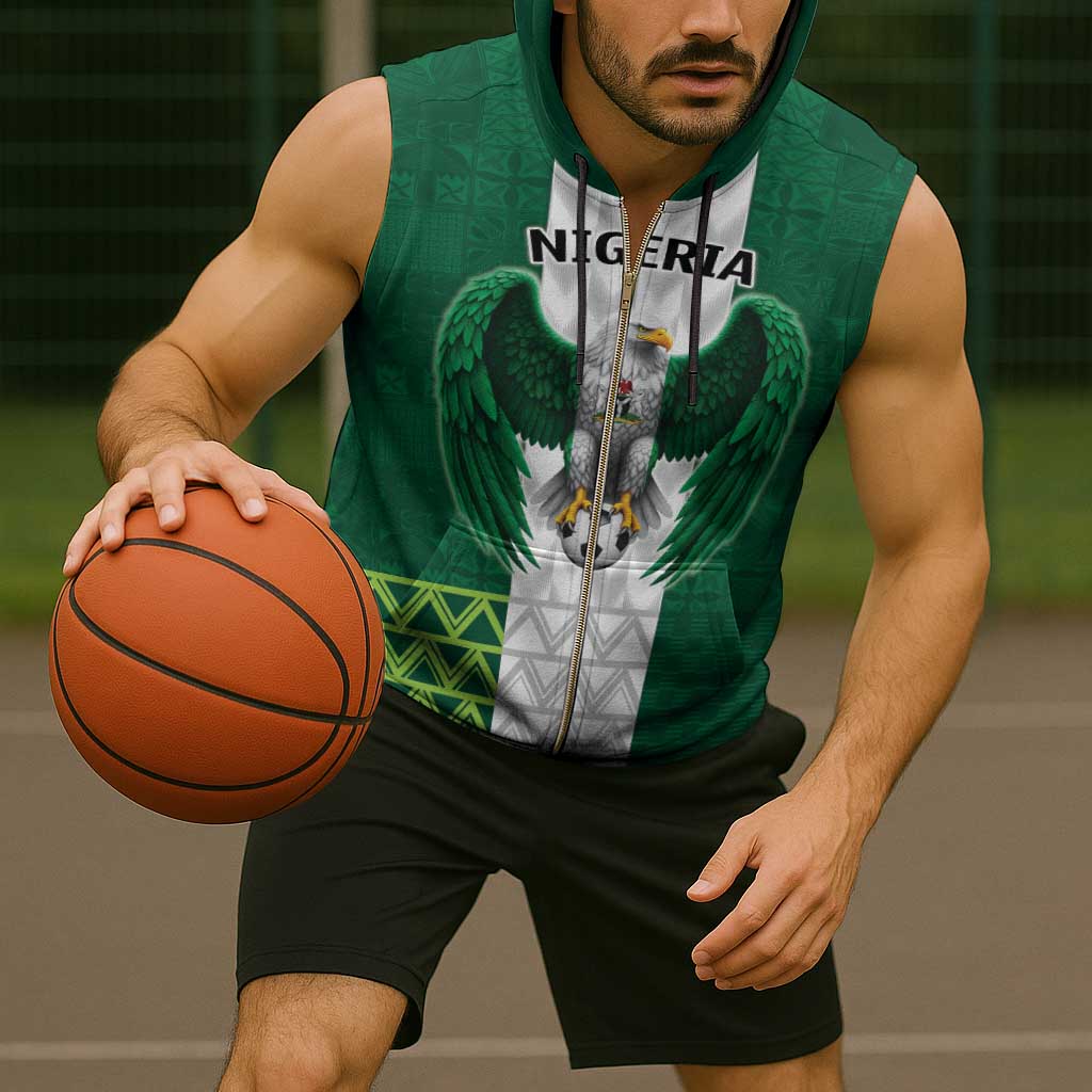 Nigeria Football Custom Sleeveless Zip Hoodie Retro Nigeria 20-21 Eagle Flag Motif - Wonder Print Shop