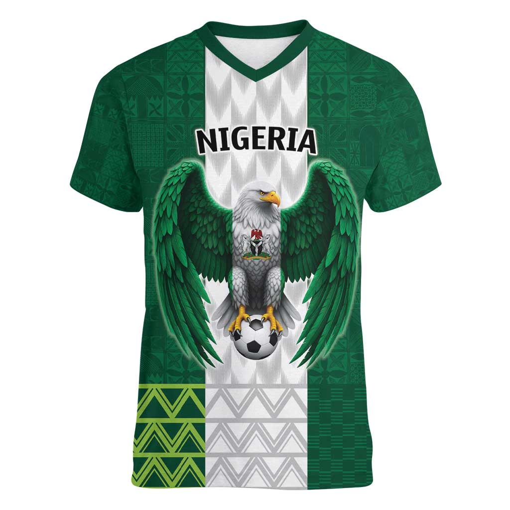 Nigeria Football Custom Women V-Neck T-Shirt Retro Nigeria 20-21 Eagle Flag Motif - Wonder Print Shop