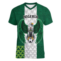 Nigeria Football Custom Women V-Neck T-Shirt Retro Nigeria 20-21 Eagle Flag Motif - Wonder Print Shop