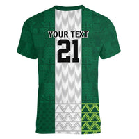 Nigeria Football Custom Women V-Neck T-Shirt Retro Nigeria 20-21 Eagle Flag Motif - Wonder Print Shop