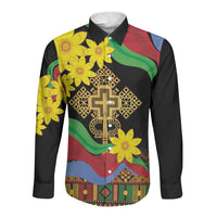 Eritrea Meskel Long Sleeve Button Shirt Eritrean Tribal Meskel Daisy Flag Inspired