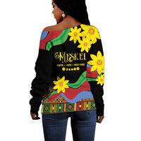 Eritrea Meskel Off Shoulder Sweater Eritrean Tribal Meskel Daisy Flag Inspired