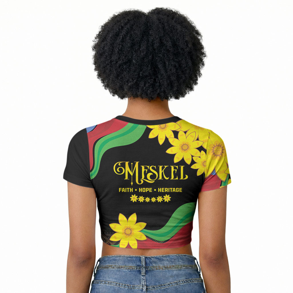 Eritrea Meskel Raglan Cropped T shirt Eritrean Tribal Meskel Daisy Flag Inspired